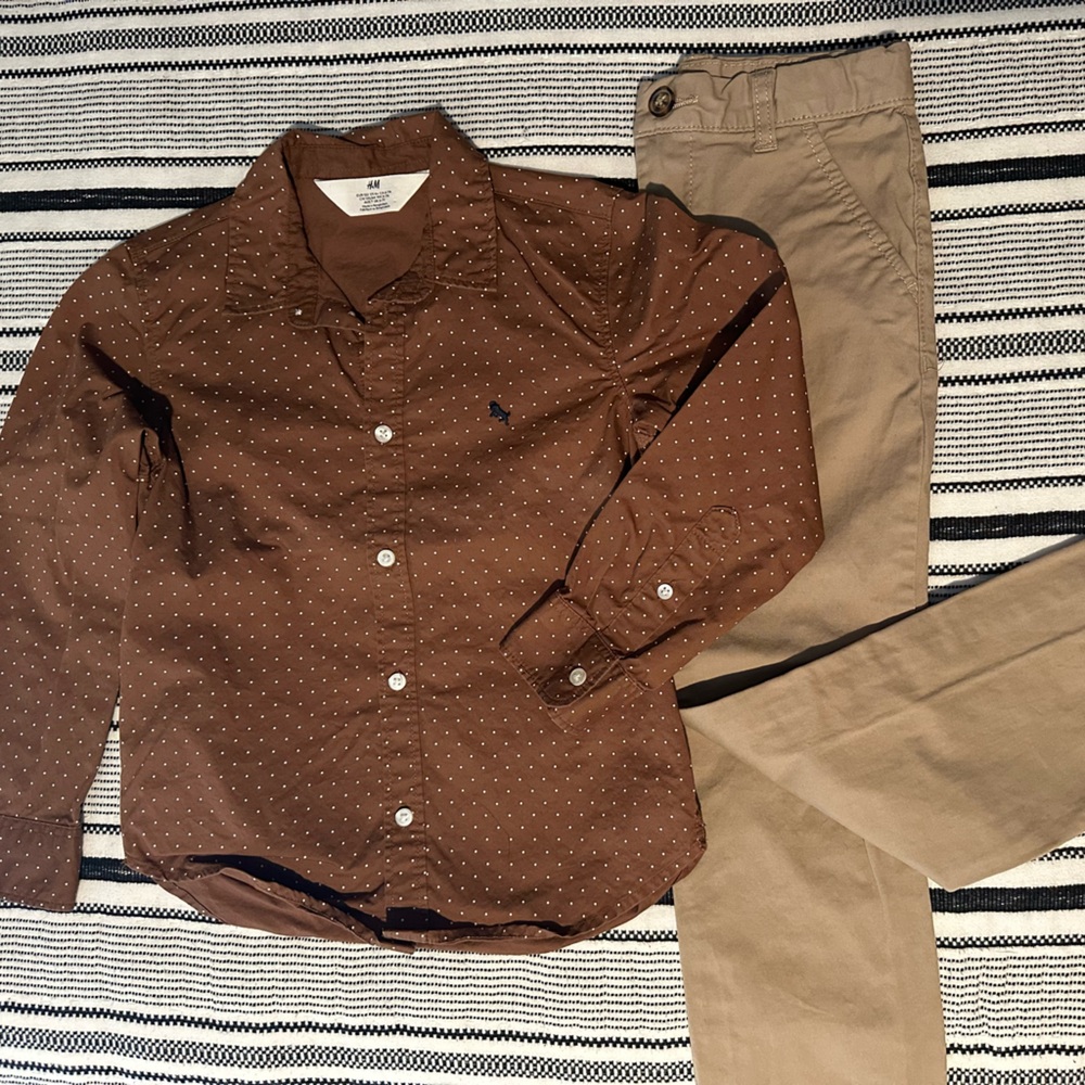 H&M Brown Polka Dot Shirt and Tan Chinos Set